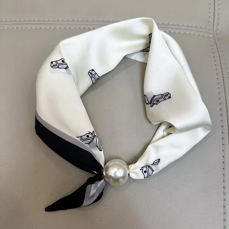 Elegante Parel Staart Magnetische Sluiting Sjaal 2025, Zomer Nieuwe Veelzijdige Ademende Mode Artistieke Accessoire Hals Wrap Sjaals