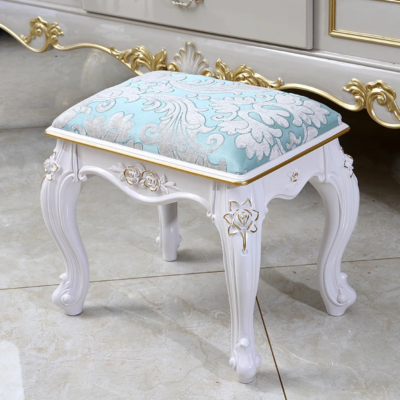 Victorian Vanity Stool with Thick Padded Cushion & Nailhead Trim Waterproof Fabric Makeup Dressing Chair for Bedroom Decor view 5