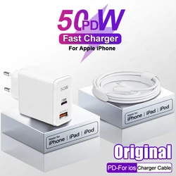 PD3.0 50W USB-C Super Fast Charger For Apple iPhone 11 13 12 Mini 14 Pro Max X XS XR 8 7 Plus Type C Lightning Charging Cable