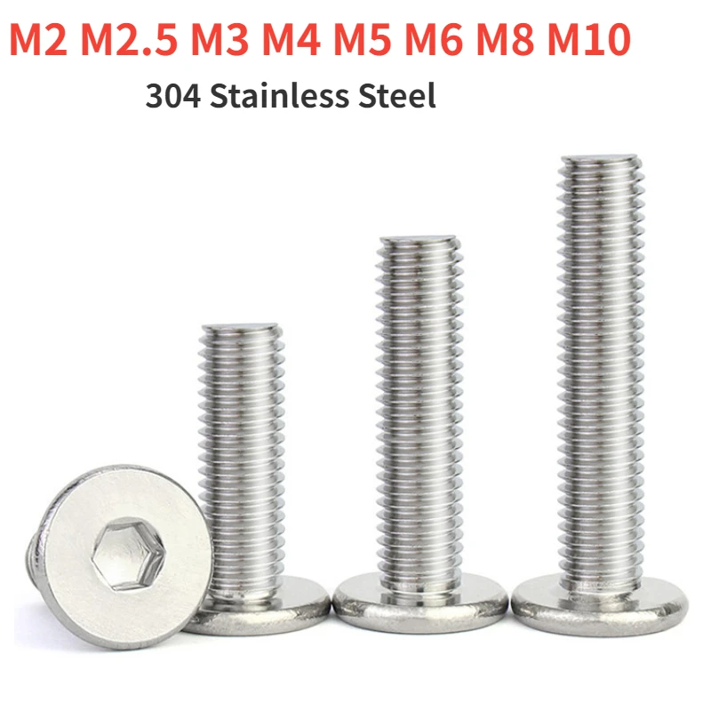 M2 M2.5 M3 M4 M5 M6 M8 M10 304 Stainless Steel CM Hex Hexagon Socket Ultra Thin Super Low Flat Head Allen Cap Screw Bolt