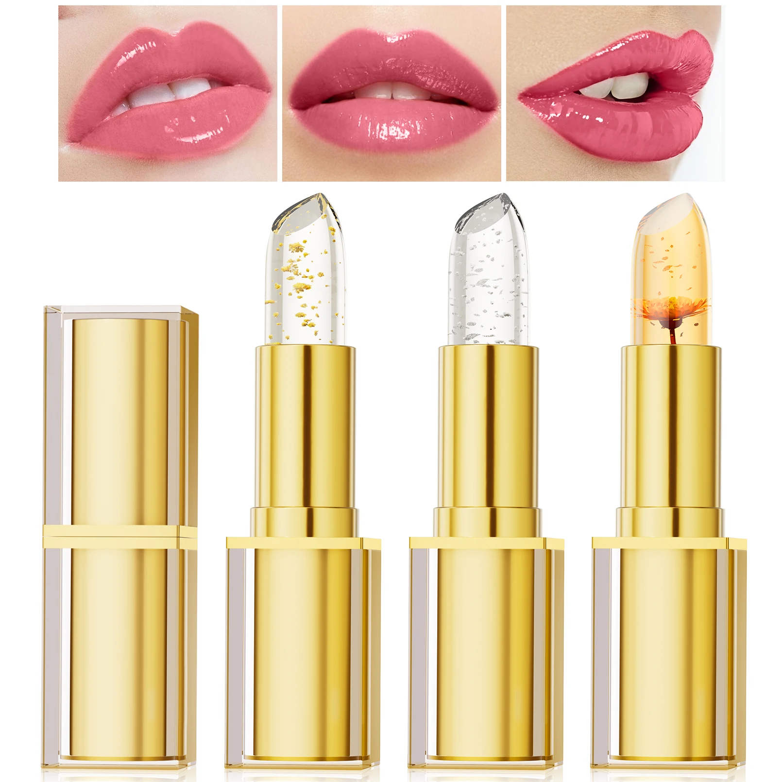 Jelly PH Color‑Changing Lipstick with Gold Crystal, Cup‑Proof, 24H Long‑Lasting Hydrating Lip Makeup