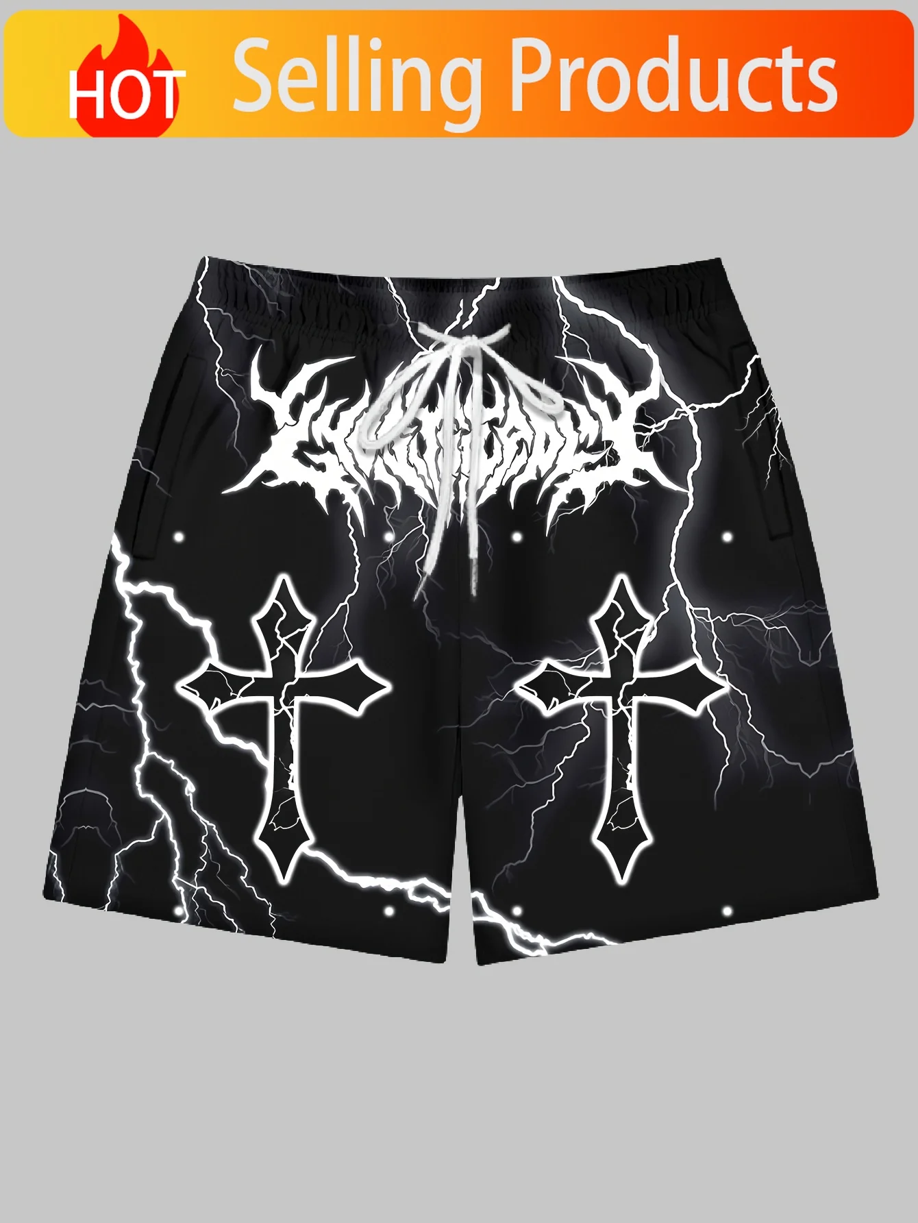 Stylish Men'S Summer Shorts with a Letter And Cross Design, Designed for Plus Sizes. Made from Breathable Material, These Casual