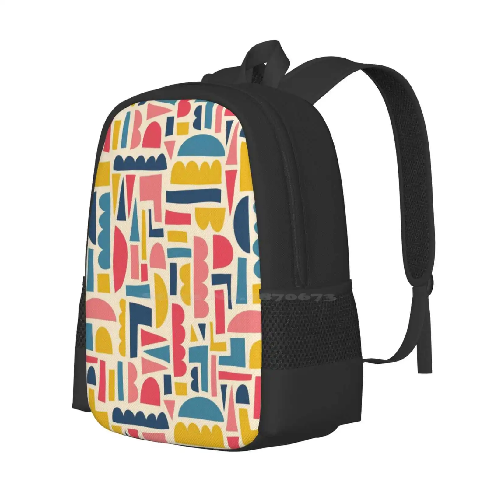 Kids Shapes Collage Blue Pink Yellow Hot Sale Schoolbag Backpack Fashion Bags Collage Abstract Shapes Puzzle Cute Children Kids