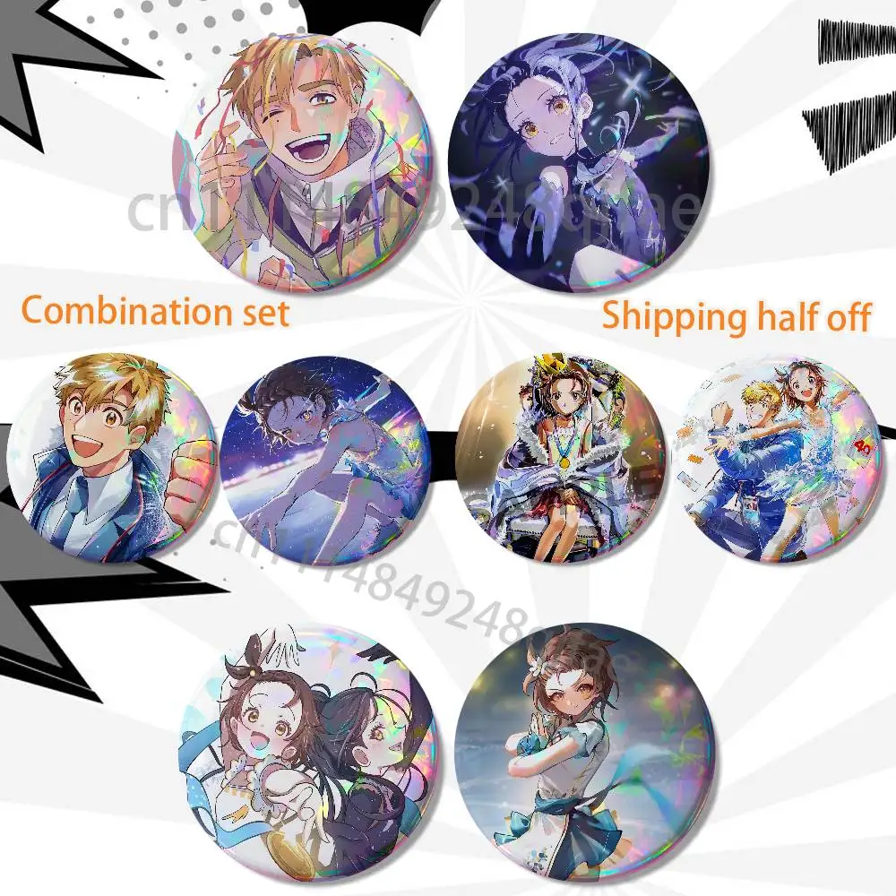 Figure Skating Girl Medalist Inori Yuitsuka 2 piece set Badges On Backpack Jacket Cartoon Round Brooches Acrylic Button Pins