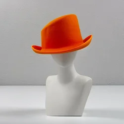 New Orange Fedora Hat Men's and Women's Oblique Top Hat High Top Gentleman Hat Felt Magic Hat Presidential Hat Wholesale