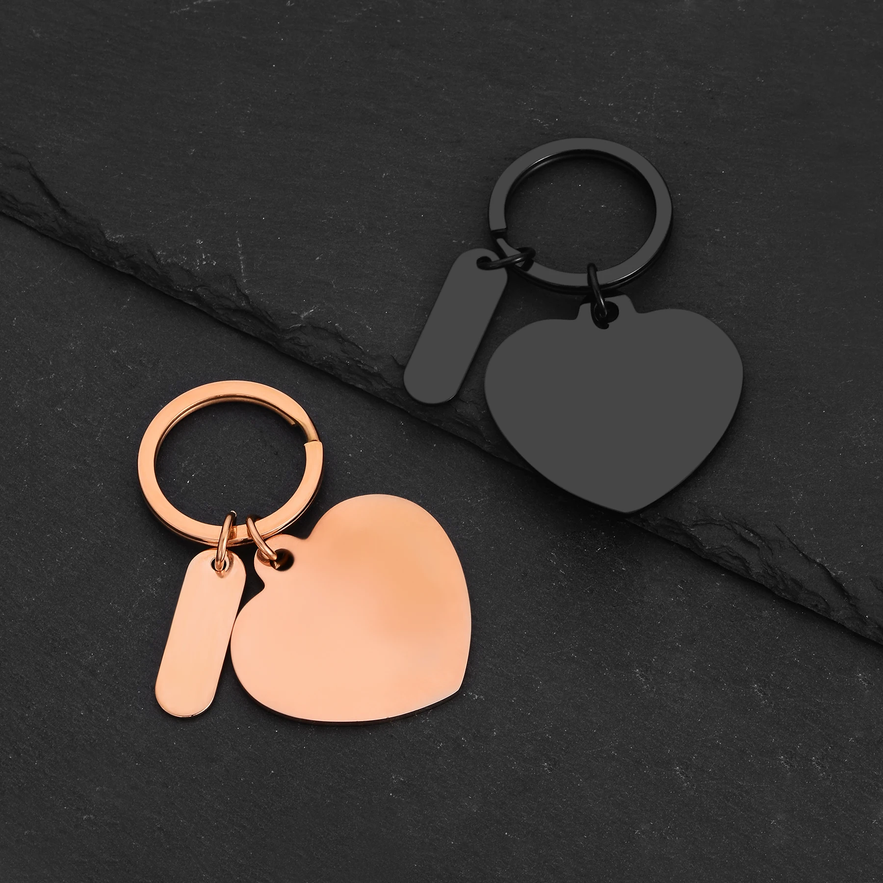 10Pcs Blank Heart Rectangle Tag Key Chain Mirror Polished Stainless Steel Key Ring Accessory Gift For Men Women Wholesale