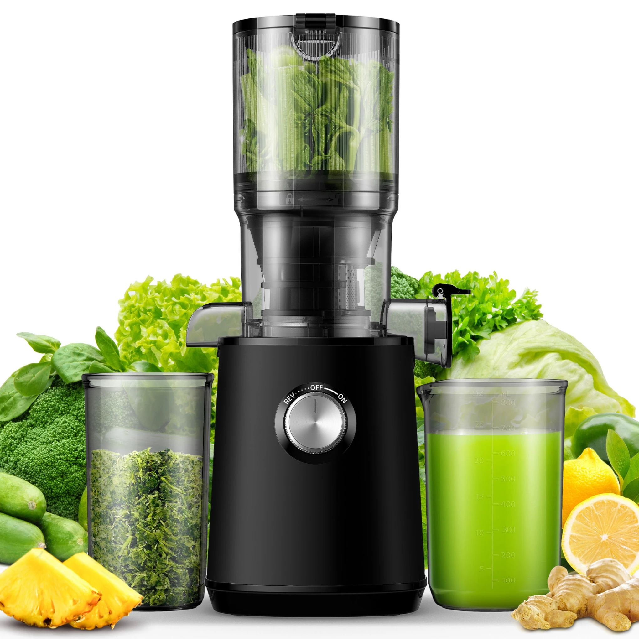 

200W High Slow Juice Yield Slow Masticating Juicer 108cm Wide Feed Chute Slow Juicer Machines Stainless Steel Cold Press Juicer