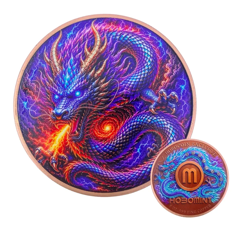 5oz .999 Fine Copper Dragon Coin Mythical Creature Colorized Fantasy Collectible Art Medal Souvenir Gift Decor