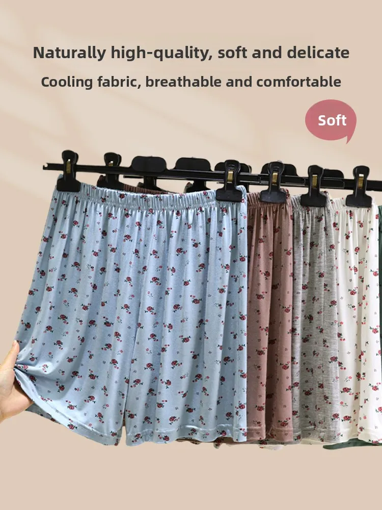 

Loose High Waist Thin Home Pants Women's Summer New Floral Print Cool Feeling Elastic Waist Spwear plus Size Boting Pants