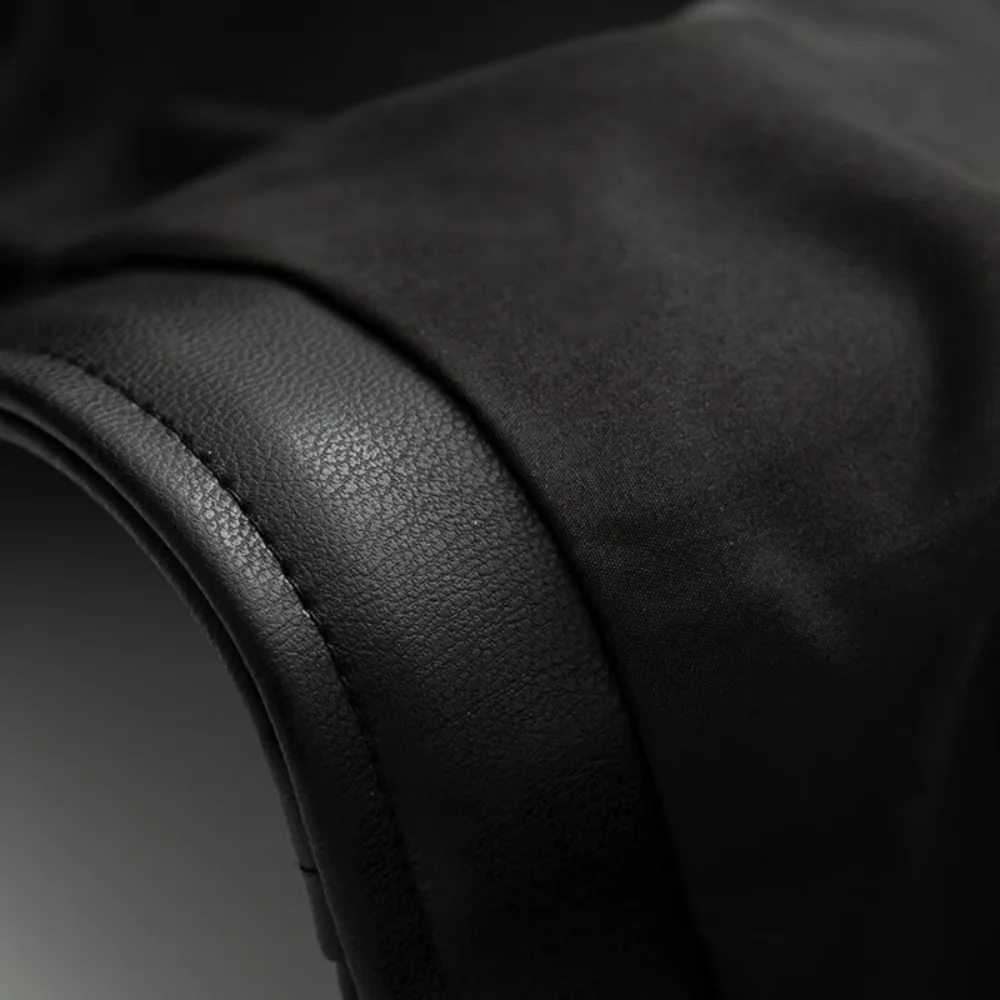 top ampio da donna in ecopelle con risvolto a maniche lunghe con cerniera tasca in vita bottone cintura autunno e inverno nuovo stile coo