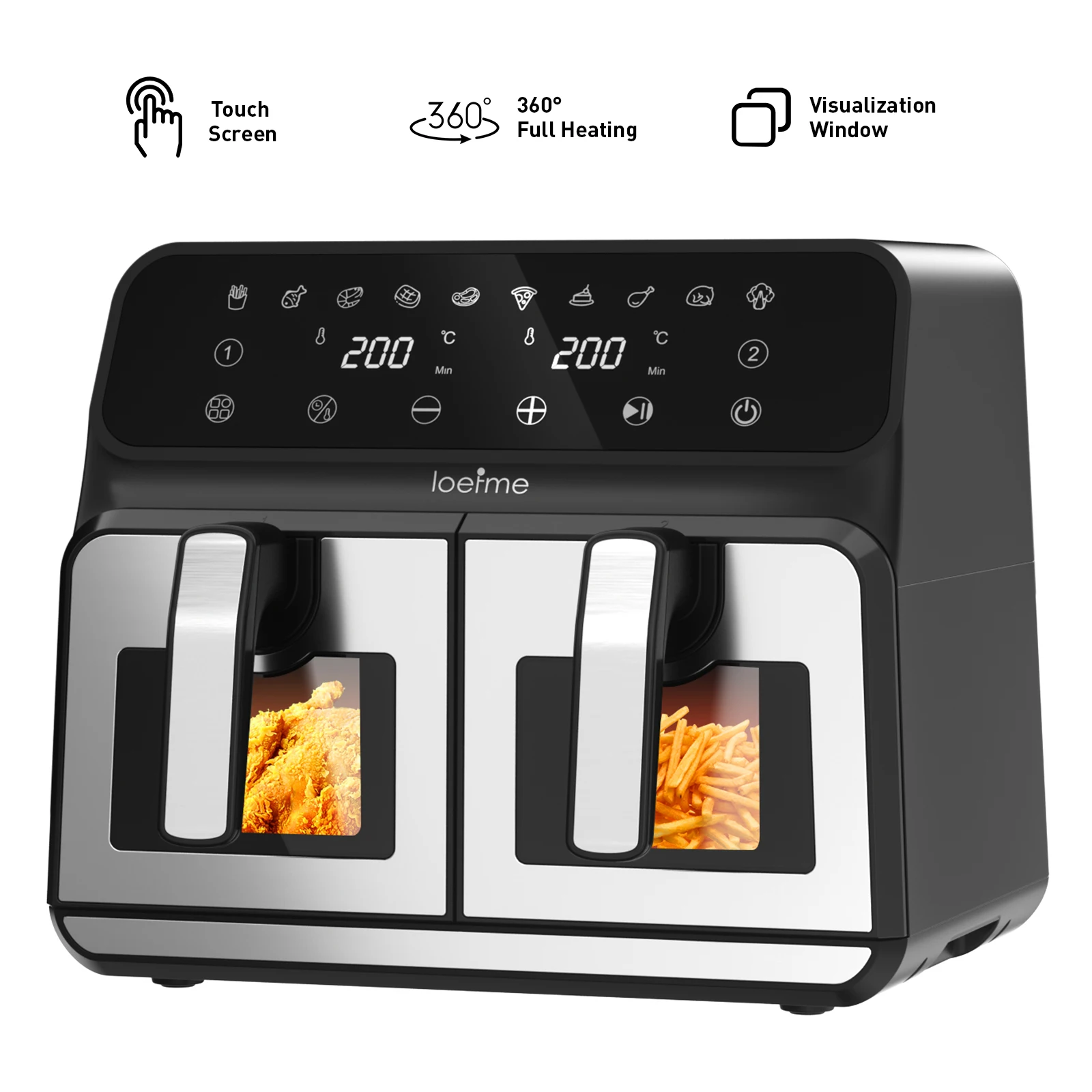 Dual Zone Digital Air Fryer, 2 Drawers, 7.6L, 6-in-1, Uses No Oil, Air Fry, Max Crisp, Roast, Bake, Reheat, Dehydrate