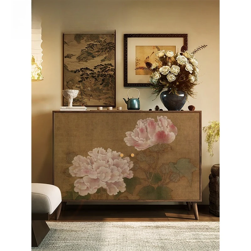 Factory Direct 2026 Chinese-style solid wood porch cabinet, entrance hall cabinet, living room decoration retro integrated