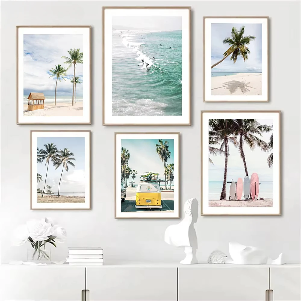 Strand Malerei Poster Surfbrett Palme Leinwand Malerei Muschel Shell Wand Kunstdrucke Nordic Wandbild Wohnzimmer Dekoration