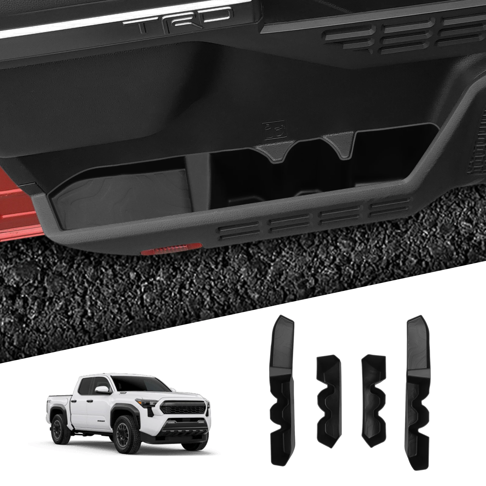 

LUCKEASY for Toyota Tacoma 2024-2026 Door Handle Storage Box Front Rear Door Holder Tray Organizer Tidying TPE Accessories 4PCS
