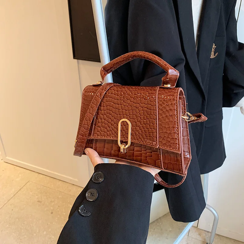 Niche design crocodile pattern high-end commuting shoulder crossbody square bag