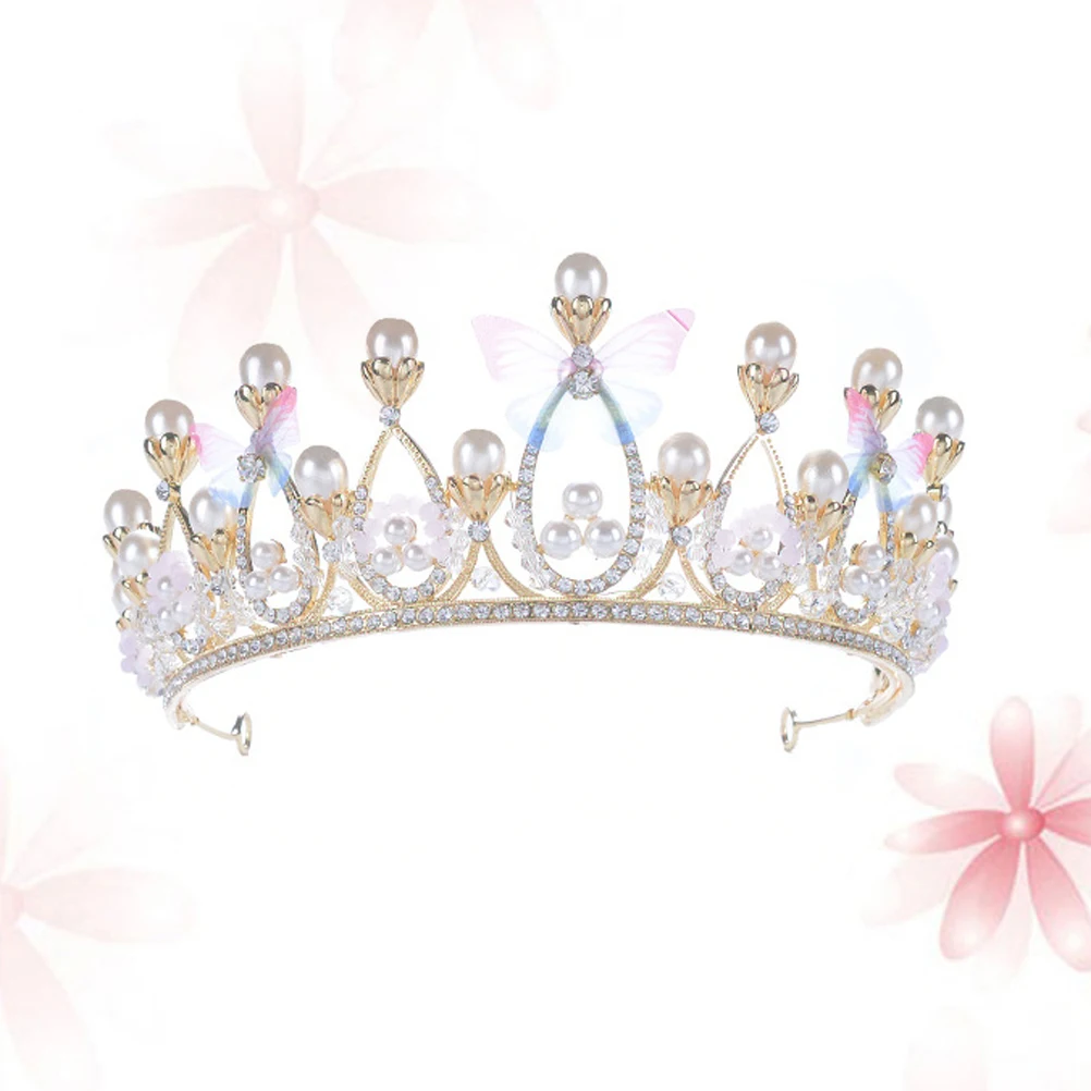 

Pearl Butterfly Headdress Bridal Hair Accessories Wedding Tiara Crown for Women Glittering Jewelries Decoration Elegant Design
