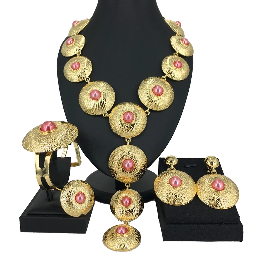 Yuminglai Newest Italian 18k Gold Plated High Quality Women Fashion Necklace African Costume Big Dubai Jewelry Sets FHK13877