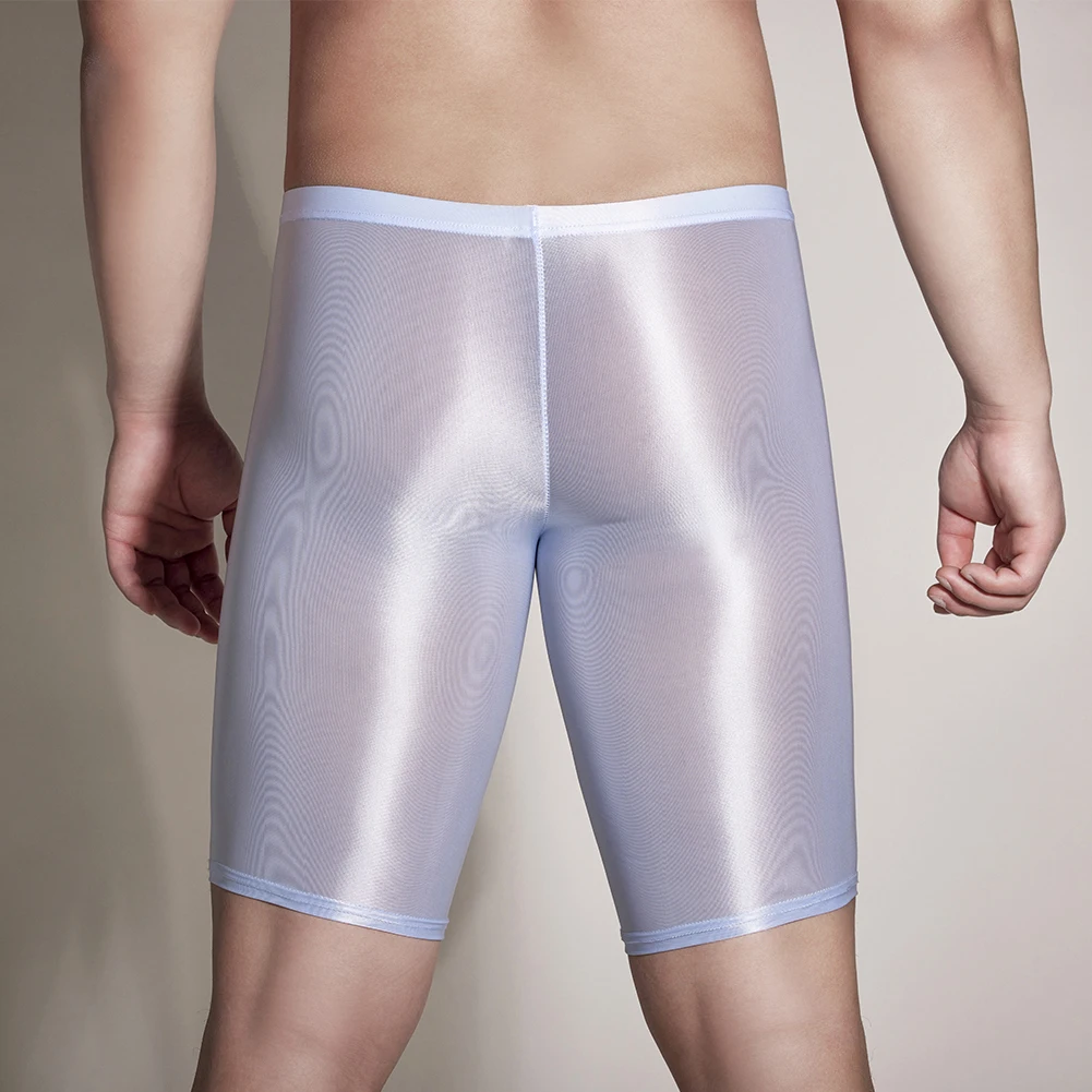 شورت رجالي لامع لامع ، جذوع مثيرة ، ملابس داخلية فائقة المرونة ، بوكسر ، قيعان لياقة بدنية ، بنطال قصير ، ليغنغز ، زيت