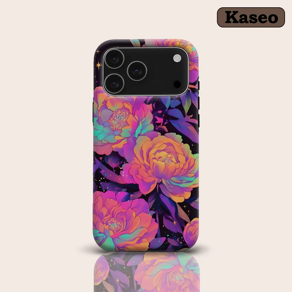 KASEO Matte Bumper for Magsafe Case for IPhone 17 16 15 14 Plus 13 Pro Max Shockproof Hard PC Neon Peony Glow Cover