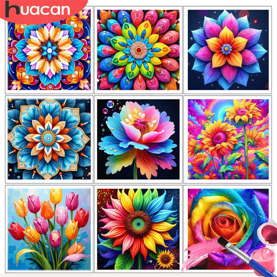HUACAN Painting by Number Kits Mandala Design Art Abstract DIY Oil Drawing Flower