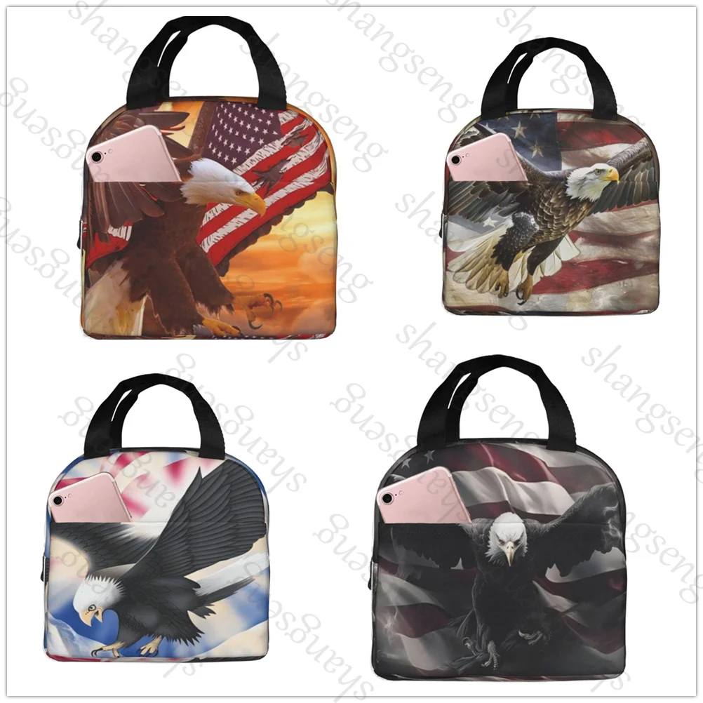 

American Flag Eagle Insulated Thermal Bag Lunch bag Foods Drink Storage Leakproof Picnic Camping Bags Box beach