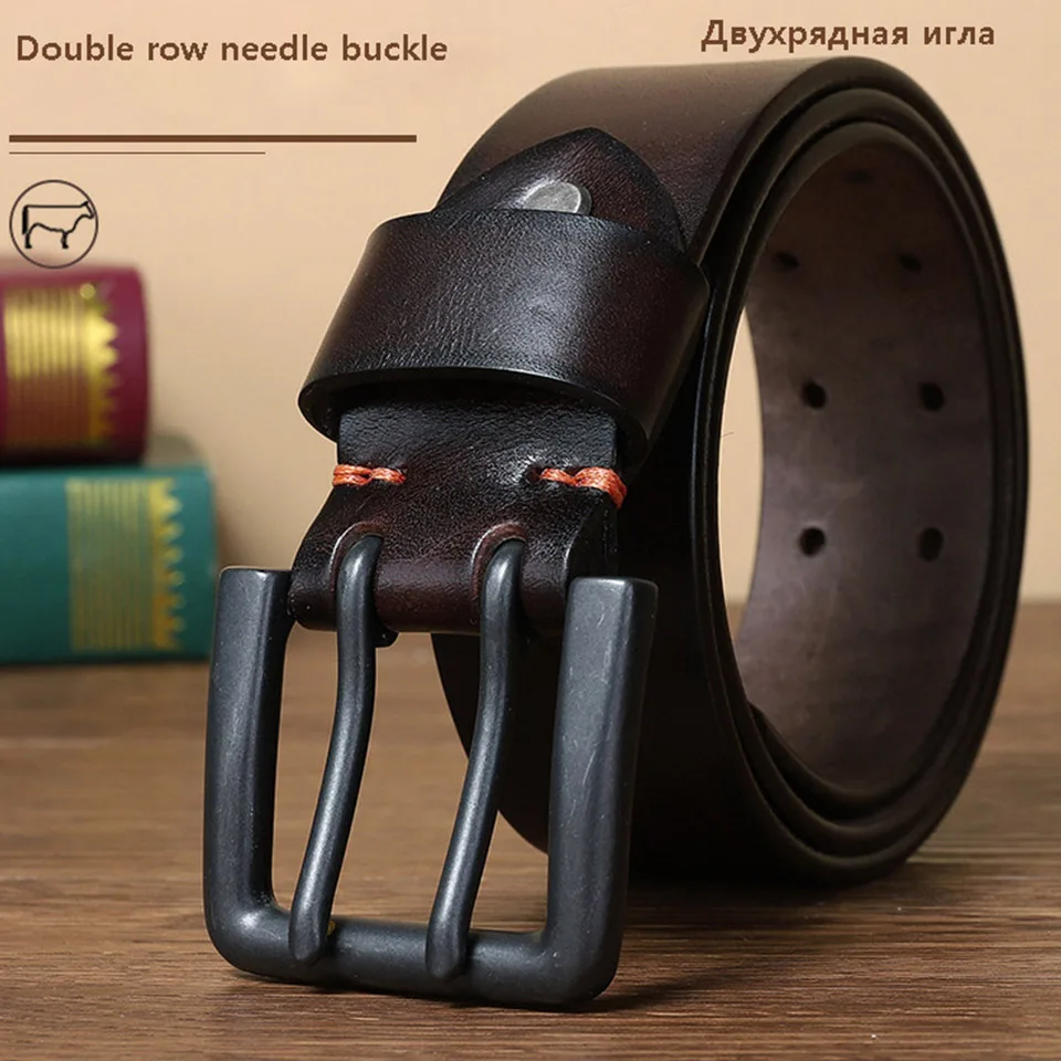 4.3cm Widened Double Needle Buckle Cowhide Leather Belt For Men's Genuine Leather Korean Youth Business Travel Versatile Belt