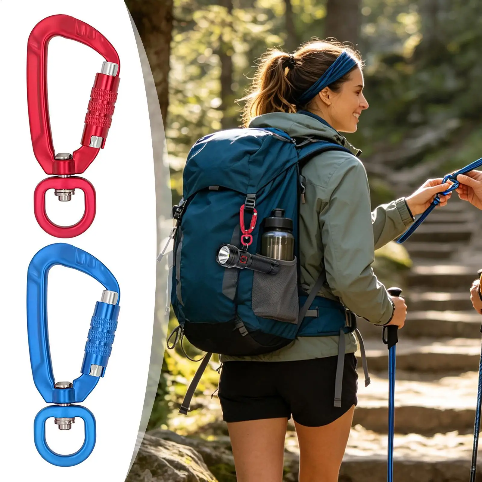 4KN Heavy Duty Locking Aluminum Carabiner Clip W/360 Degree Swivel Rotatable Joint Anti-lost Lockable Clasp Hook Connect Buckle