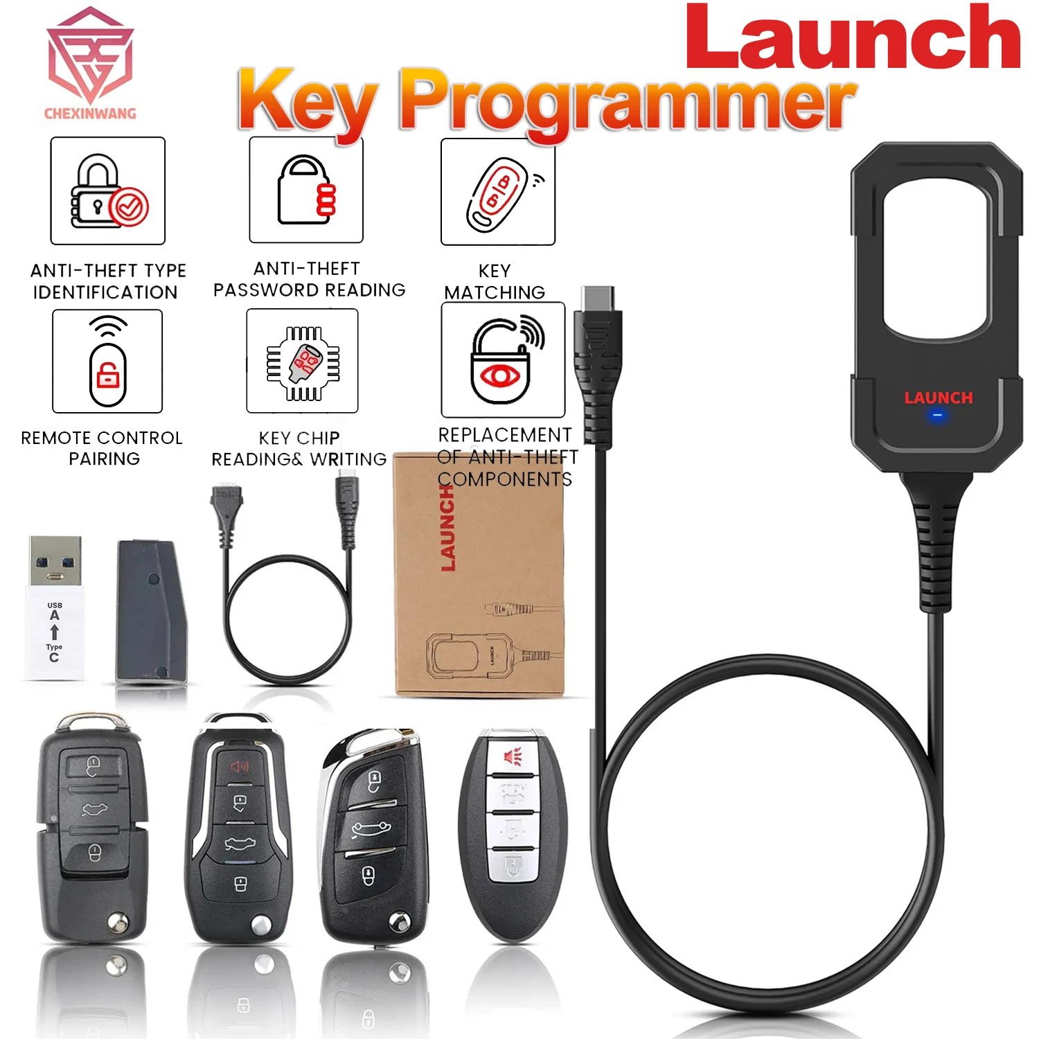 Launch X431 Key Programmer Remote Maker With Super Chip Plus 4 PCS Universal Remote Keys for X431 IMMO Elte/IMMO Plus PAD V VII