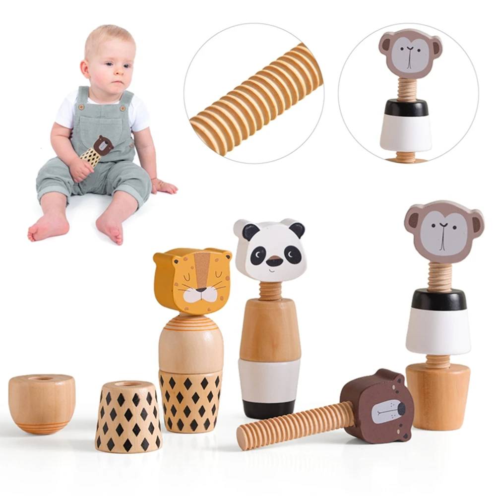 Baby Wooden Montessori Toy Develop Kid Hand-on Ability Toy Hand Bell Toy Children Animal Puzzle Classic Educational Toy Kid Gift