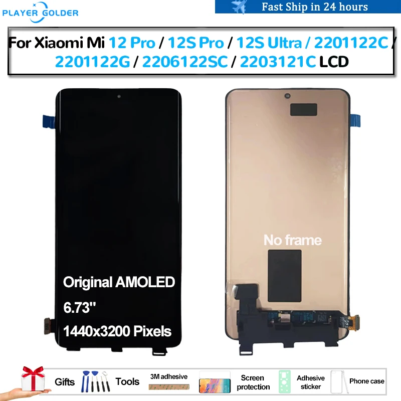 Original AMOLED For Xiaomi Mi 12 Pro 12S Pro 12S Ultra 2201122C Pantalla lcd Display Touch Panel Screen Digitizer Assembly Parts