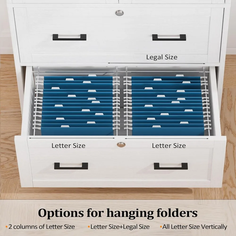 Lateral File Cabinet with Glass Doors, 2 Locking Drawers for Files, Adjustable Shelves Bookshelf for Home Office Organization