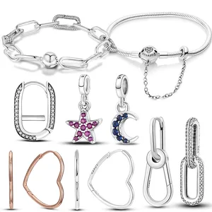 سوار مطلي بالفضة لي سليم لينك صالح الأصلي بان لي سحر الخرز DIY هدية المجوهرات أعلى 8 مبيعات آلة قلادة حجر الراين - No8