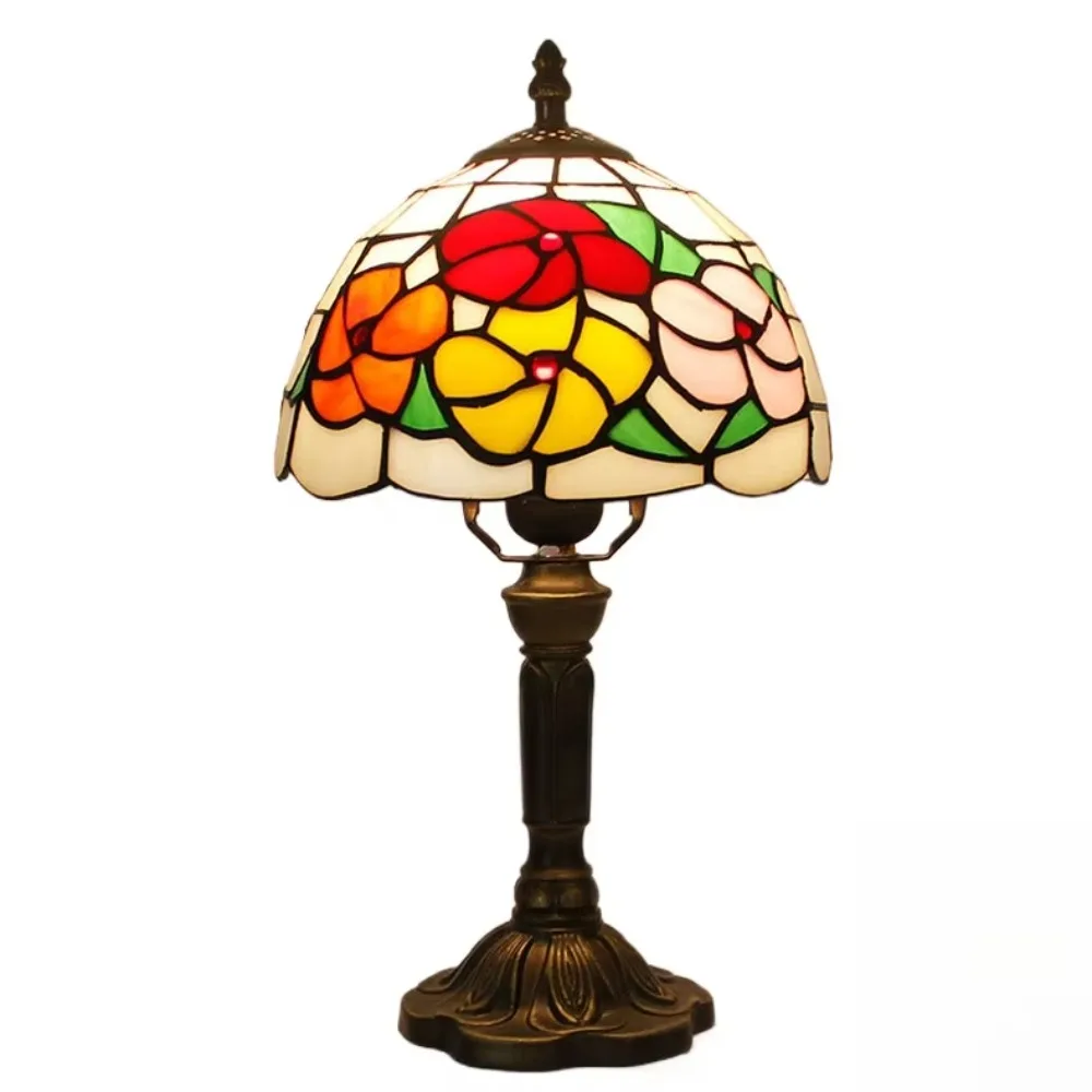 8inch Stained Glass 25k Lampshade Antique Style Table Lamp Reading Desk Light Tiffany Lamp for Living Bedside/Bedroom/Cafe