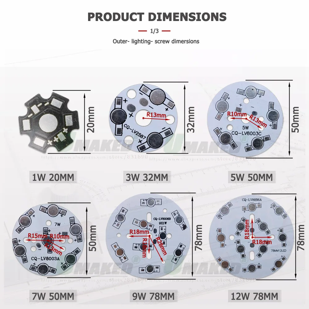 LED PCB Aluminum Plate Substrate 1W 3W 5W 7W 9W 12W 15W HeatSink Board DIY Flashlight SpotlightFor 1 3 5 W Watt High Power Chips