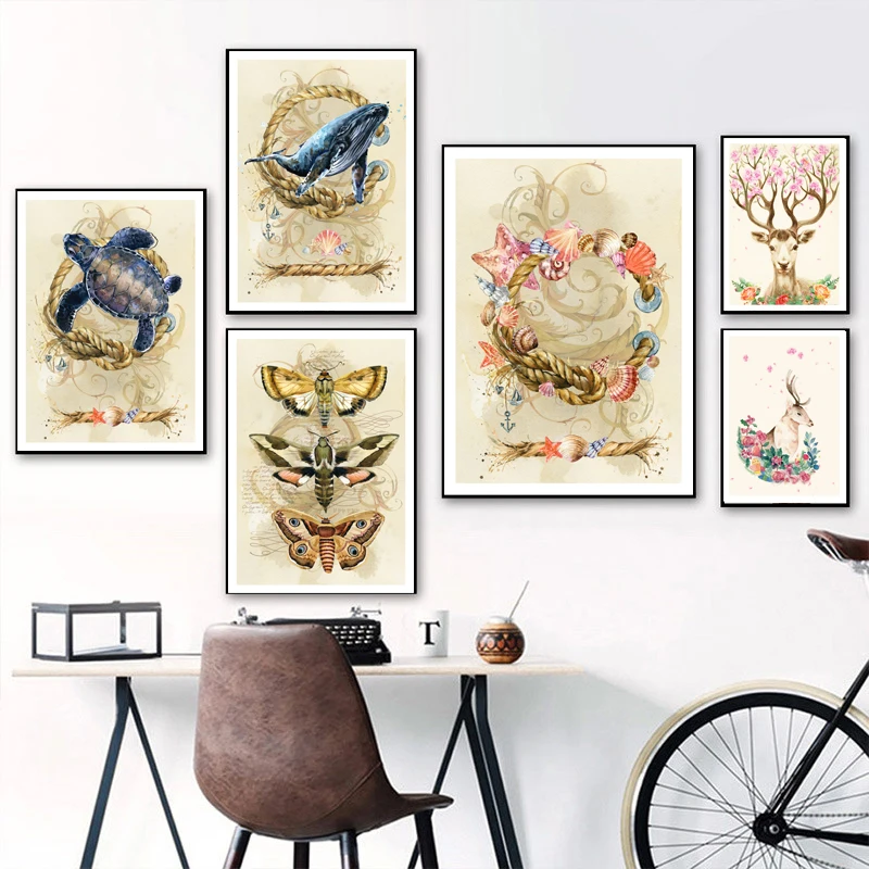 

Turtle Whale Reindeer Dreamy Flying Boat Flying Bear Fairy Tale World Poster Wall Art Canvas Painting Kids Room Home Decor