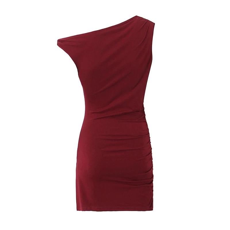 Yenkye Sommer Frauen Wein rot asymmetrisch geraffte Strick Mini sexy Kleider Bodycon Robe