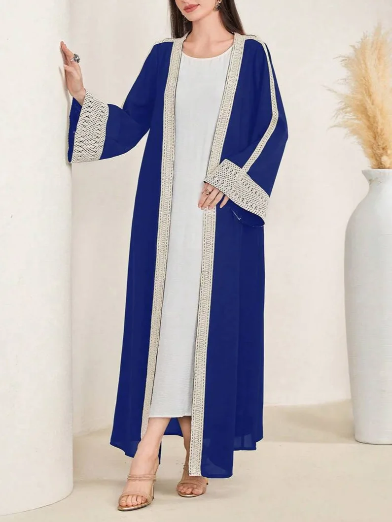 

Изысканно Вышитая Абая Вышитая Детальная Кружевная Лоскутная Абая Турецкая Скромная Элегантная Абая Шифоновая Кружевная Обшивка Кафтан