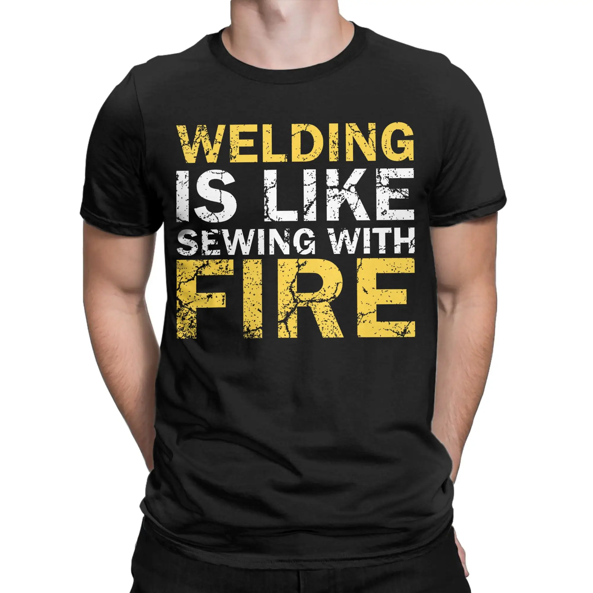 Men's T-Shirts Welding is Like Sewing with Fire Awesome 100% Cotton Tees Short Sleeve  T Shirts O Neck Clothing 4XL 5XL