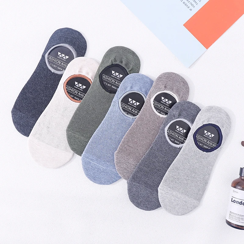 5 Pair Set Socks for Men No Show Mesh Ankle Low Cut Cotton Thin Black White Hosiery Slipper Summer Silicone Non-Slip Comfortable