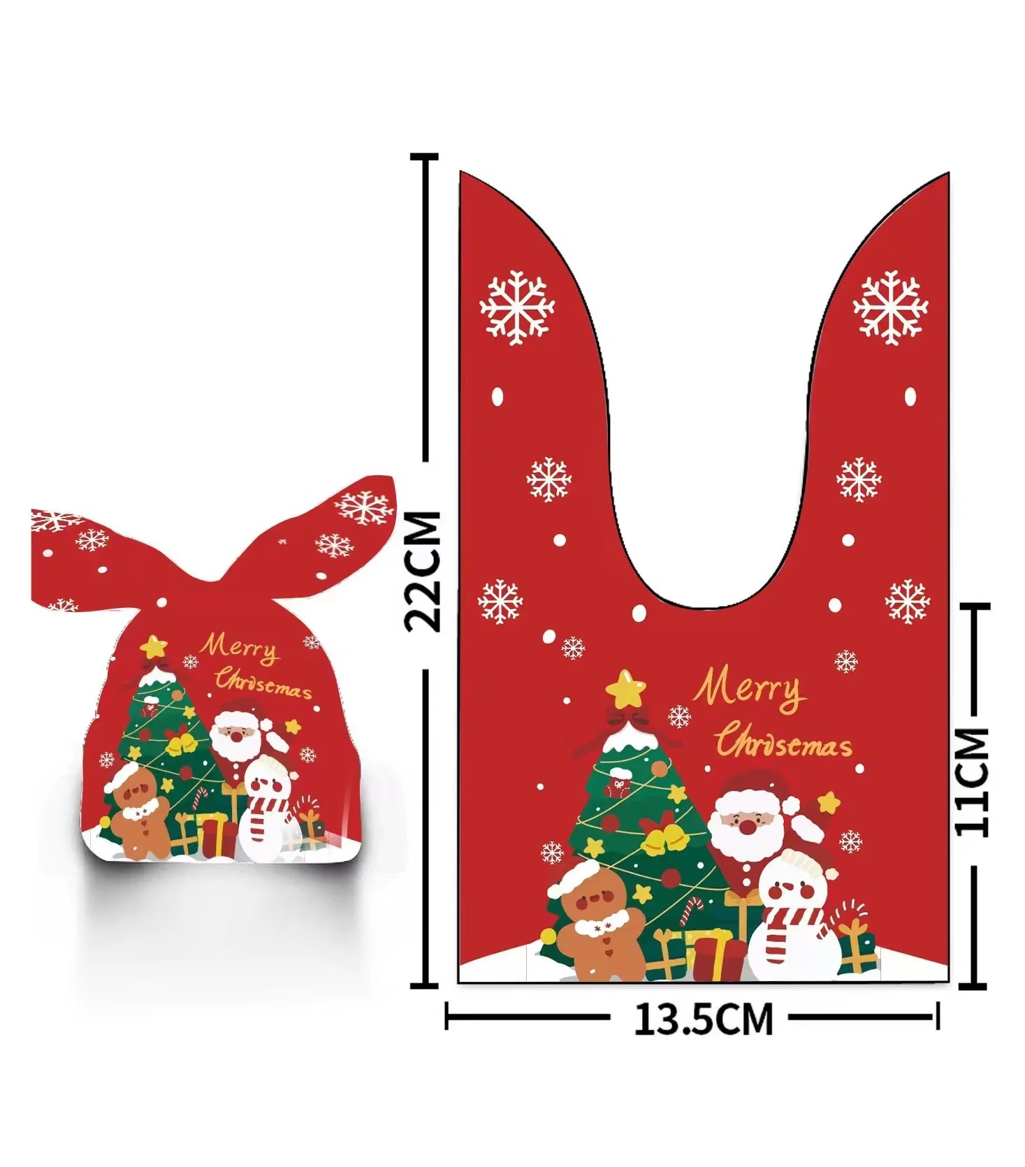 10/50Pcs Christmas Plastic Bags 13x22cm Small Rabbit Ear Party Favor Candy Gift Bag Nice Jewelry Biscuits Gifts Packaging Bags