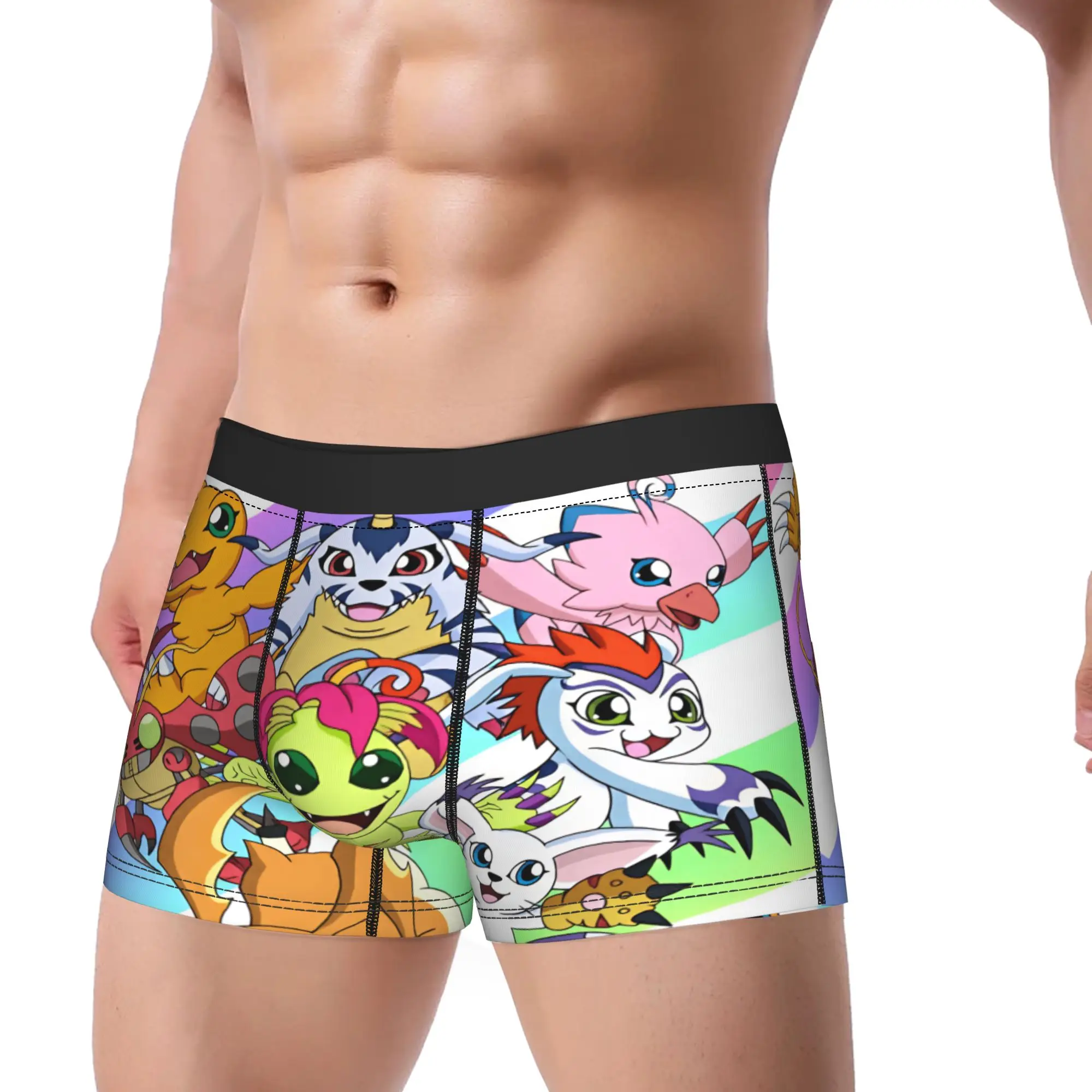 Digimon Adventure 01 All Eight Rookie Level Underwear  Breathable Underpants Pattern Boxer Brief For Man Pouch Plus Size Trunk
