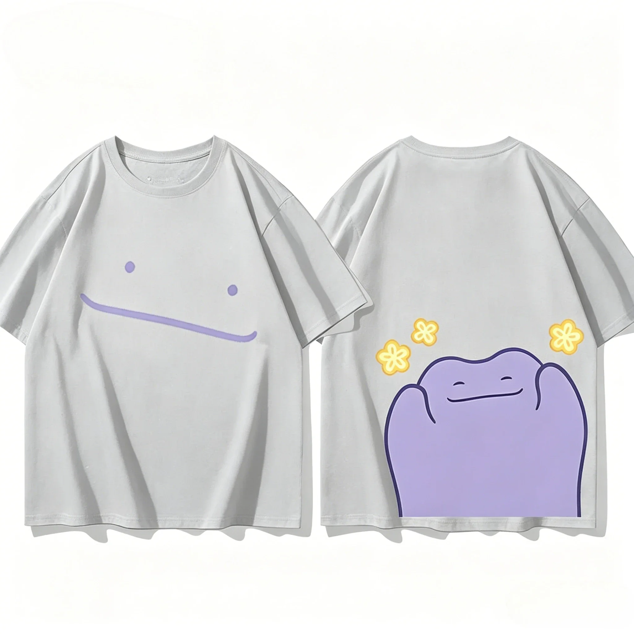 Herren-T-Shirts mit süßem lila Frosch-Motiv, Druck vorne und hinten, lockerer O-Ausschnitt, lässige Sommer-Kurzarm-T-Shirts – Detail 7