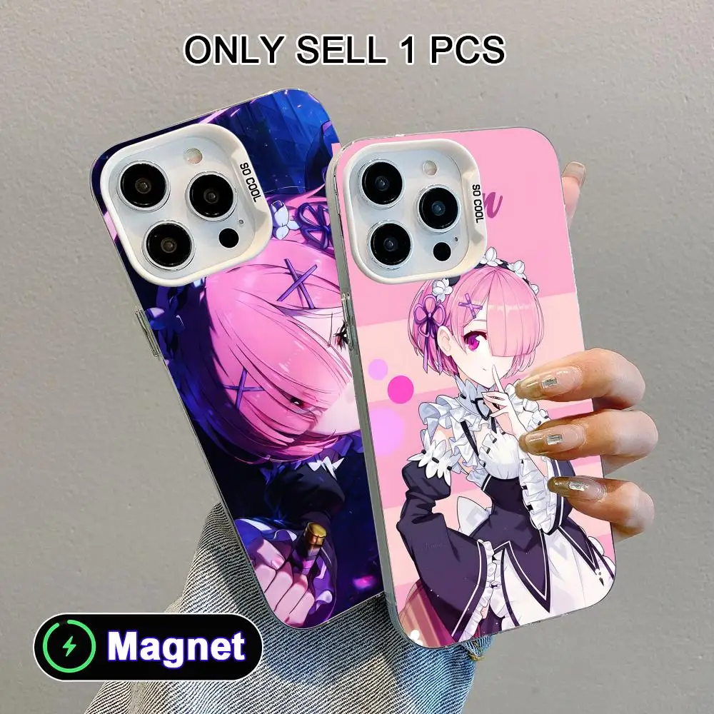 

ReZero Ram Waifu White Translucent MagSafe Mobile Phone Case for iPhone 17 16 15 14 13 12 11 X XR XS Air Pro Max Plus Cover