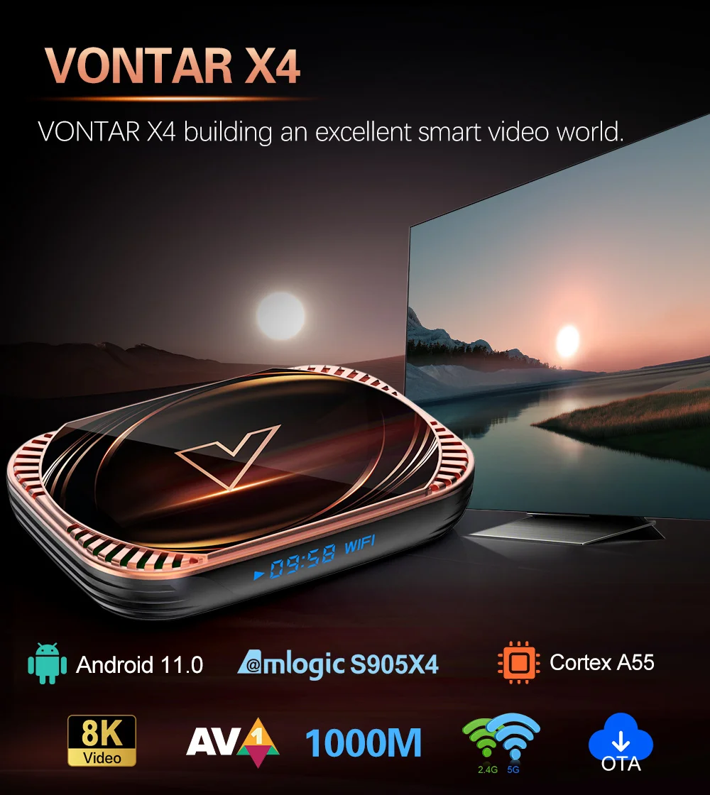 VONTAR X4 Smart TV Box Android 11 Amlogic S905X4 TVBox 4GB 128GB 1000M Dual Wifi 4K 60fps AV1 مشغل الوسائط 32GB 64GB اختياري
