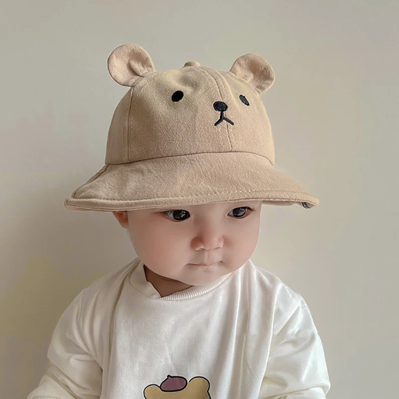 Cute Bear Baby Bucket Hat With Ears Boy Girl Cotton Kids Sun Hat Outdoor Summer Child Panama Cap