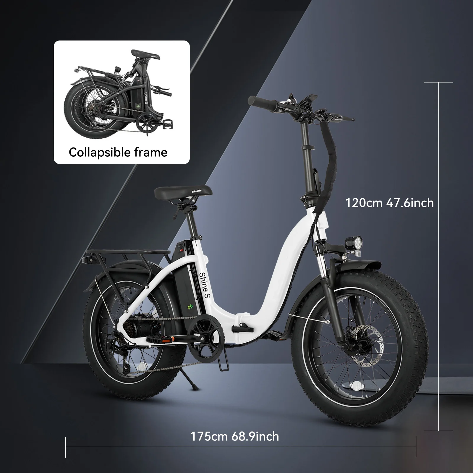 Adult folding electric bicycles, 500W motor (peak 720W), 20 inch 4.0-wide tire electric bicycle, 48V 13Ah detachable battery