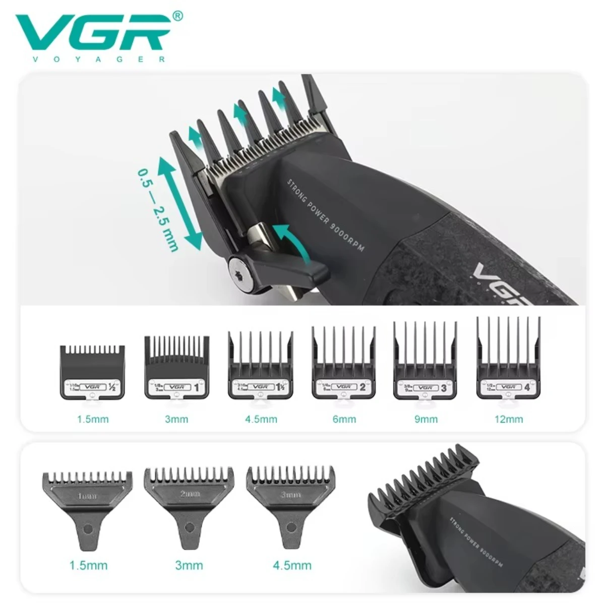 VGR Hair Trimmer Professional Trimmer Rechargeable Haircut Machine 9000 RPM Hair Clipper Adjustable Barber Hair Clipper V-640