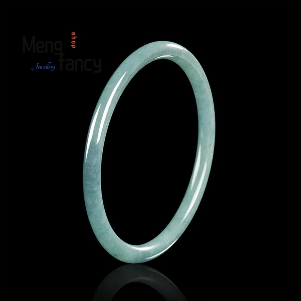 

Genuine Natural A-grade Jadeite Blue Water Small Round Bar Dingdang Bracelet Ice-type Jade High-grade Women's Fashion Jewelry