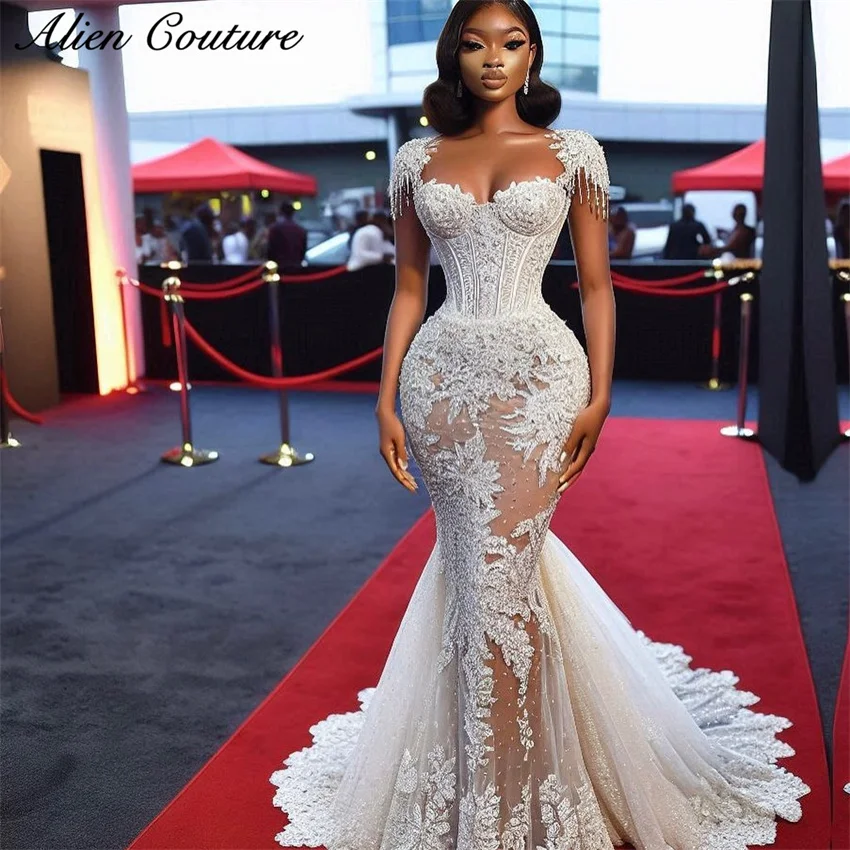 

Gorgeous Mermaid Wedding Dress Luxury Woman 2024 Bead Crystals Elegant Sweetheart Glitter Bridal Gowns Vestido De Noiva Customiz