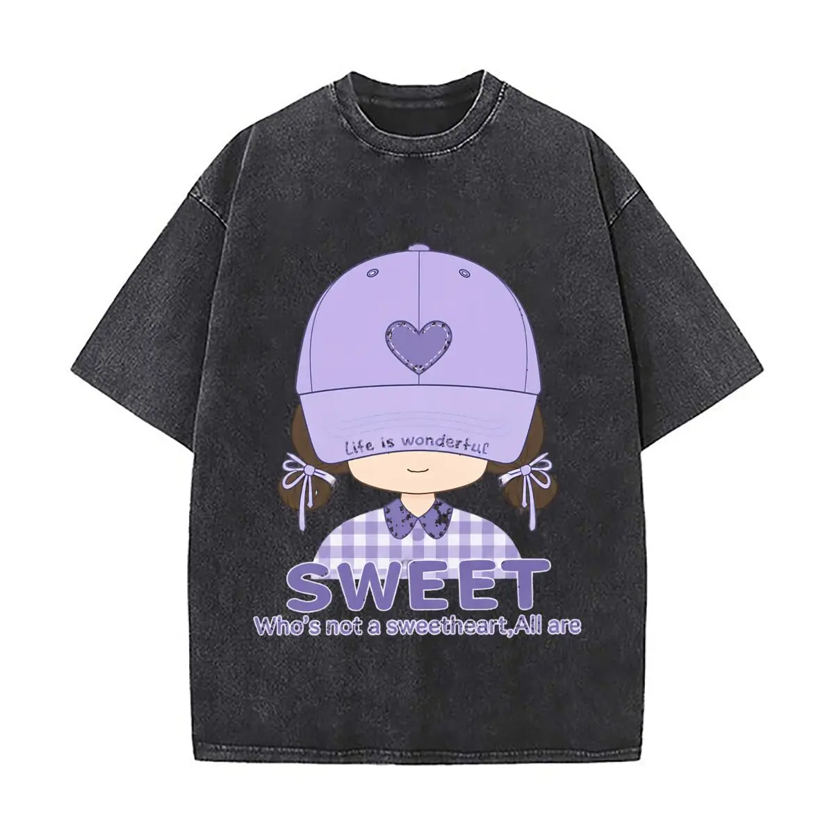 Sweet Life Is Wonderful Whos Not A Sweetheart All Are Girl Vintage Distressed Loose Streetwear Tops for Campus Days